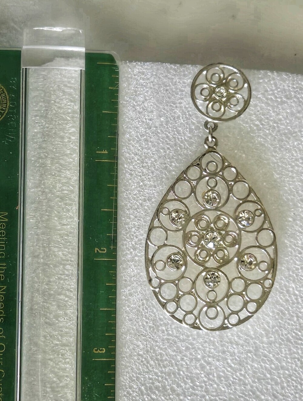 Silver Filigree Teardrop Dangle Earrings with Sparkle - Picture 11 of 16